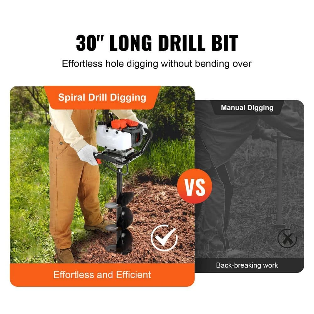 Post Hole Digger, 43cc 1250W Auger Post Hole Digger, Gas Powered Earth Digger With 8 In. Earth Auger Drill Bit 7 Post Hole Digger, 43cc 1250W Auger Post Hole Digger, Gas Powered Earth Digger With 8 In. Earth Auger Drill Bit - Image 5