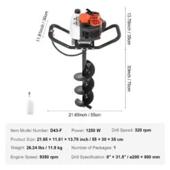 Post Hole Digger, 43cc 1250W Auger Post Hole Digger, Gas Powered Earth Digger With 8 In. Earth Auger Drill Bit 16 Post Hole Digger, 43cc 1250W Auger Post Hole Digger, Gas Powered Earth Digger With 8 In. Earth Auger Drill Bit -Patio Furniture Shop vevor specialty garden tools rylxzg43cc10853buv0 v0812 76 1000
