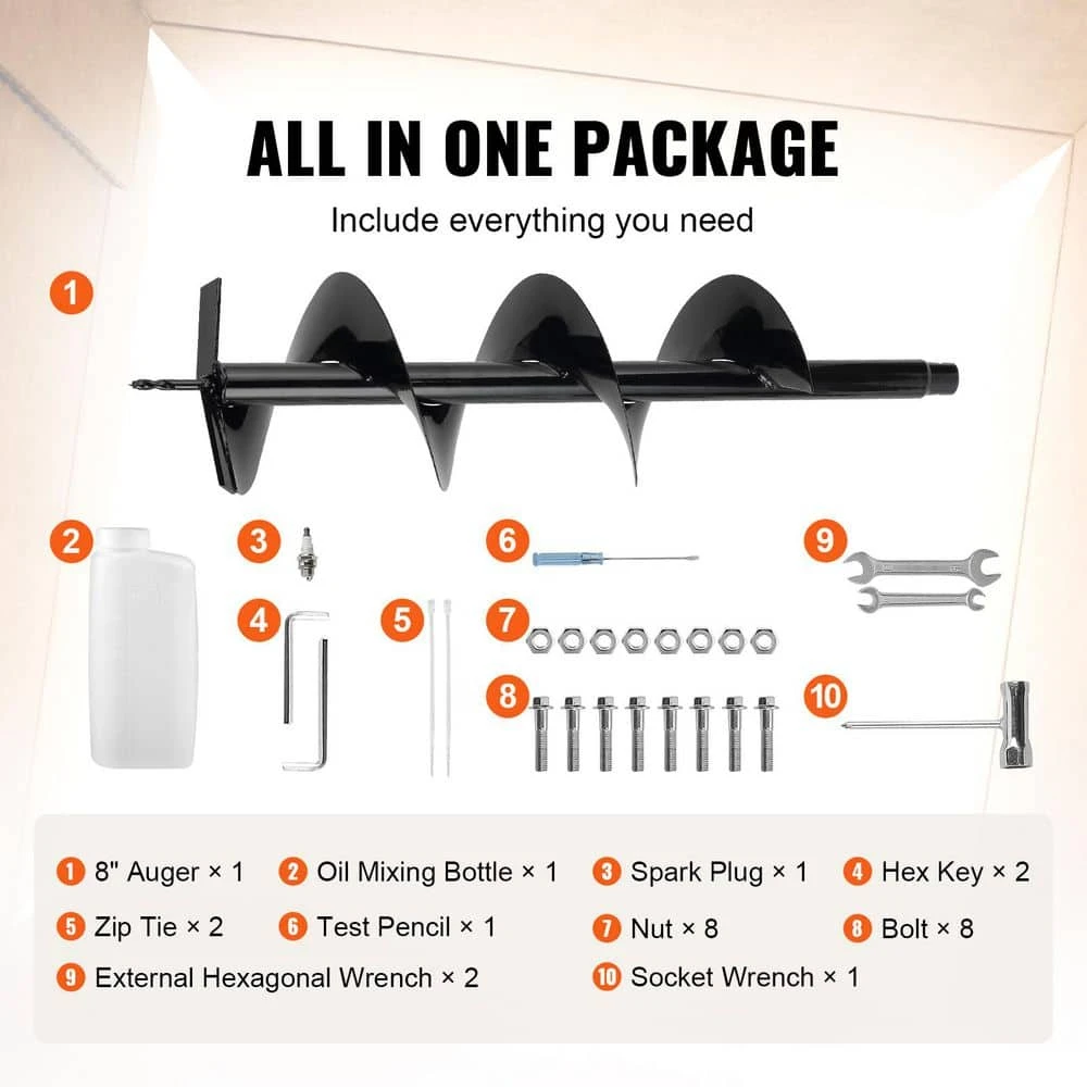 Post Hole Digger, 43cc 1250W Auger Post Hole Digger, Gas Powered Earth Digger With 8 In. Earth Auger Drill Bit 8 Post Hole Digger, 43cc 1250W Auger Post Hole Digger, Gas Powered Earth Digger With 8 In. Earth Auger Drill Bit - Image 6