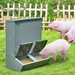 Hog Feeder 3.7 Bushel Capacity Double Door Pig Feeder, Heavy Duty Steel Piglets Feeder, Multipurpose Trough Creep Feeder -Patio Furniture Shop vevor specialty garden tools scwsqlmzwsq2l3dl0v0 31 1000
