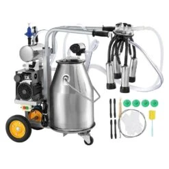 Electric Cow Milking Machine 6.6 Gal. Stainless Steel Bucket, Automatic Pulsation Vacuum Milker Portable Milker