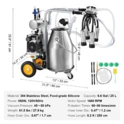 Electric Cow Milking Machine 6.6 Gal. Stainless Steel Bucket, Automatic Pulsation Vacuum Milker Portable Milker -Patio Furniture Shop vevor specialty garden tools ydsjnjc25l3040bn2v1 76 1000