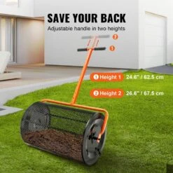 Compost Spreader, 24.4-25.6 In. Height Adjustable Handle, 24 In. Wide, Lawn And Garden Peat Moss Roller, Black -Patio Furniture Shop vevor spreaders gtsbjh224inch29ukv0 v0812 44 1000
