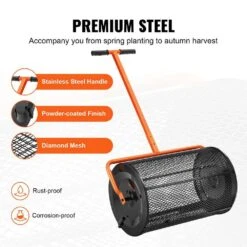 Compost Spreader, 24.4-25.6 In. Height Adjustable Handle, 24 In. Wide, Lawn And Garden Peat Moss Roller, Black -Patio Furniture Shop vevor spreaders gtsbjh224inch29ukv0 v0812 4f 1000