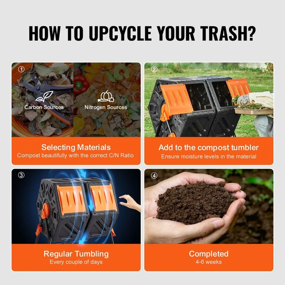 Compost Bin 37 Gal. Dual Chamber Composting Tumbler High Volume Two Rotating Chambers With 2 Sliding Door And Frame 8 Compost Bin 37 Gal. Dual Chamber Composting Tumbler High Volume Two Rotating Chambers With 2 Sliding Door And Frame - Image 6