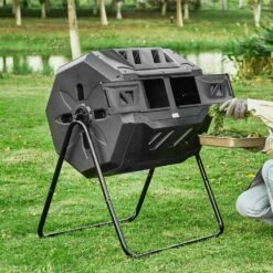 Compost Bin 43 Gal. Dual Chamber Composting Tumbler Large Tumbling Composter With 2 Sliding Doors And Frame -Patio Furniture Shop vevor tumbler composters fgdfj43jl000693kav0 31 1000