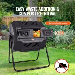 Compost Bin 43 Gal. Dual Chamber Composting Tumbler Large Tumbling Composter With 2 Sliding Doors And Frame -Patio Furniture Shop vevor tumbler composters fgdfj43jl000693kav0 4f 1000