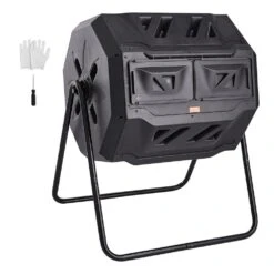 Compost Bin 43 Gal. Dual Chamber Composting Tumbler Large Tumbling Composter With 2 Sliding Doors And Frame