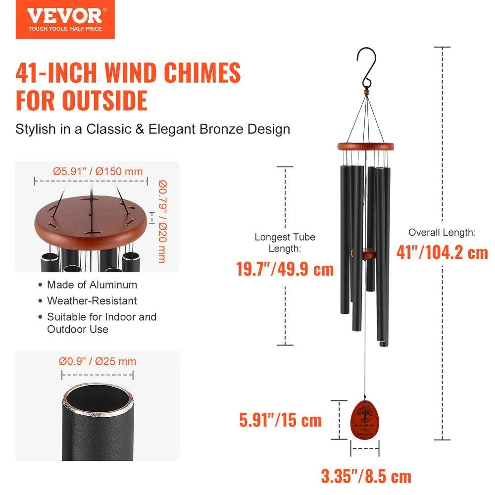 Wind Chimes For Outside, 41 In. Deep Tone Wind Chimes With 6-Tubes, Unique Large Memorial Wind Chimes For Anniversary 4 Wind Chimes For Outside, 41 In. Deep Tone Wind Chimes With 6-Tubes, Unique Large Memorial Wind Chimes For Anniversary - Image 2