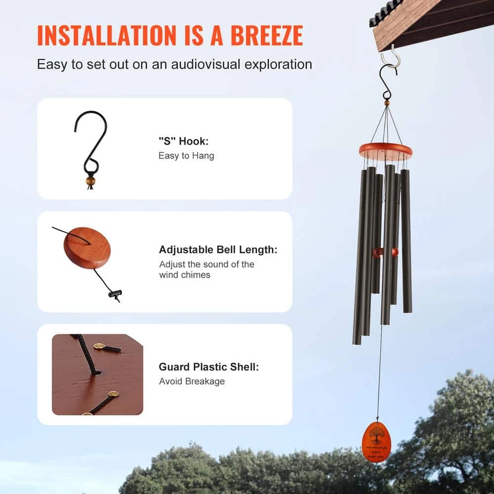 Wind Chimes For Outside, 41 In. Deep Tone Wind Chimes With 6-Tubes, Unique Large Memorial Wind Chimes For Anniversary 8 Wind Chimes For Outside, 41 In. Deep Tone Wind Chimes With 6-Tubes, Unique Large Memorial Wind Chimes For Anniversary - Image 6