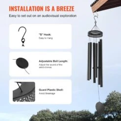 Black Wind Chimes For Outside, 58 In. Deep Tone Wind Chimes With 6 Tubes, Unique Large Memorial Wind Chimes, No Cabinet 15 Black Wind Chimes For Outside, 58 In. Deep Tone Wind Chimes With 6 Tubes, Unique Large Memorial Wind Chimes, No Cabinet -Patio Furniture Shop vevor wind chimes jsflhs58inchgtiz3v0 fa 1000