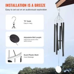 Black Wind Chimes For Outside, 66 In. Deep Tone Wind Chimes With 6 Tubes, Unique Large Memorial Wind Chimes, No Cabinet -Patio Furniture Shop vevor wind chimes jsflhs66inch8uzwqv0 fa 1000