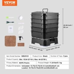 5-Tray Worm Composter 50 L Worm Compost Bin Outdoor And Indoor, Sustainable Design Worm Farm Kit Recycling Food Waste -Patio Furniture Shop vevor worm composters rcsdfx540sppp2dpav0 76 1000