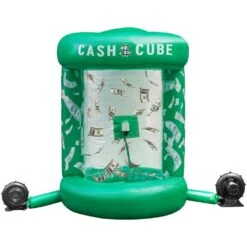 Inflatable Money Grab Machine 63 X 83 In. Cash Cube Inflatable With 2-Blowers Money Decorations For Home, Green