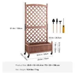 Wood Planter 30 In. X 13 In. X 61.4 In. Outdoor Raised Garden Bed With Trellis Free-Standing Trellis Planter Box -Patio Furniture Shop walnut raised planter boxes z75x31x150cm1shu1v0 76 1000