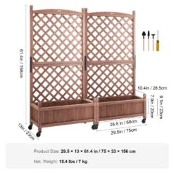 2-Pieces Wood Planter With Trellis Outdoor Raised Garden Bed 60 In. X 13 In. X 61.4 In. Standing Trellis Planter Box -Patio Furniture Shop walnut vevor raised planter boxes z75x31x150cm2k2nrv0 76 1000