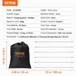 6 Piece Bungee Cords With A3 Steel Hooks, 72 In. Heavy Duty Bungee Straps, 12 Mm Elastic Bungee Ropes Set For Camping -Patio Furniture Shop white blue vevor plant hangers dlkzdyxdgdggu5p3ev0 76 1000