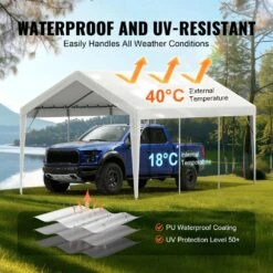 Carport Replacement Canopy Cover 10 Ft. X 20 Ft. Garage Top Tent Shelter Tarp Heavy-Duty Waterproof And UV Protected -Patio Furniture Shop white vevor canopy parts ckpb10x20ftd1vxcbv0 4f 1000