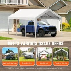 Carport Replacement Canopy Cover 10 Ft. X 20 Ft. Garage Top Tent Shelter Tarp Heavy-Duty Waterproof And UV Protected -Patio Furniture Shop white vevor canopy parts ckpb10x20ftd1vxcbv0 76 1000