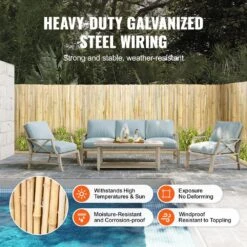 Natural Rolled Bamboo Fence, Eco-Friendly Bamboo Privacy Fence 4 Ft. H X 8 Ft. L X 0.75 In. D., Bamboo Privacy Screen -Patio Furniture Shop wood vevor garden fencing zwlyz8ft4ft1hutn8v0 1f 1000