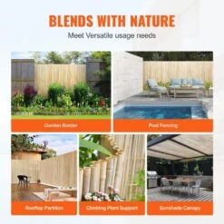 Natural Rolled Bamboo Fence, Eco-Friendly Bamboo Privacy Fence 4 Ft. H X 8 Ft. L X 0.75 In. D., Bamboo Privacy Screen -Patio Furniture Shop wood vevor garden fencing zwlyz8ft4ft1hutn8v0 fa 1000