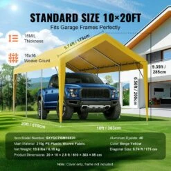 Carport Replacement Canopy Cover 10 X 20 Ft. Heavy-Duty Waterproof And UV Protected (Only Top Cover Frame Not Include) -Patio Furniture Shop yellow vevor canopy parts ckpb10x20ftmrcy4tv0 1f 1000
