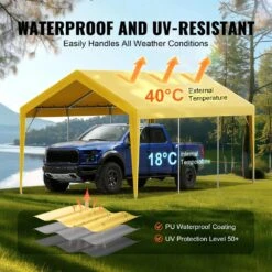 Carport Replacement Canopy Cover 10 X 20 Ft. Heavy-Duty Waterproof And UV Protected (Only Top Cover Frame Not Include) -Patio Furniture Shop yellow vevor canopy parts ckpb10x20ftmrcy4tv0 4f 1000