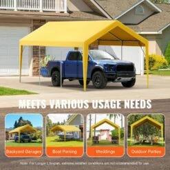 Carport Replacement Canopy Cover 10 X 20 Ft. Heavy-Duty Waterproof And UV Protected (Only Top Cover Frame Not Include) -Patio Furniture Shop yellow vevor canopy parts ckpb10x20ftmrcy4tv0 76 1000
